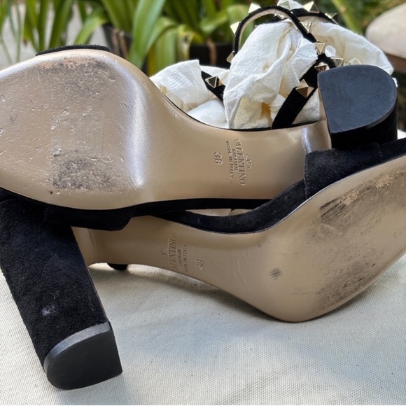 Valentino rockstud suede sandals block chunky heels ankle strap - Picture 9 of 11